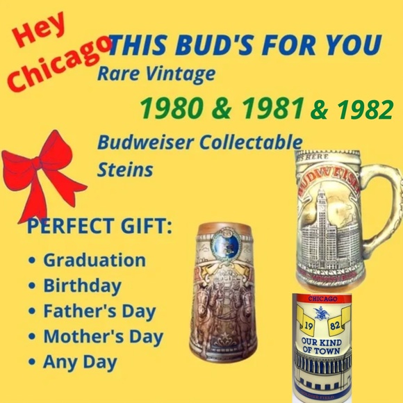 BUDWEISER 1980 & 1981 & 1982 VINTAGE CHICAGOBEER STEIN